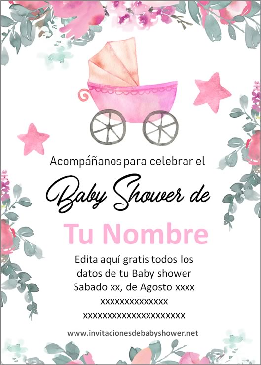 Invitaciones Baby Shower para Niña Carriola cochecito