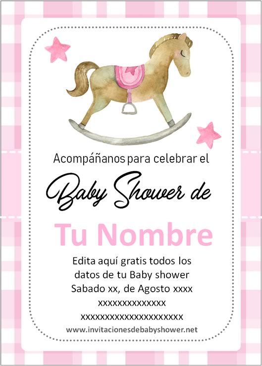Invitaciones Baby Shower para Niña Caballito caballo