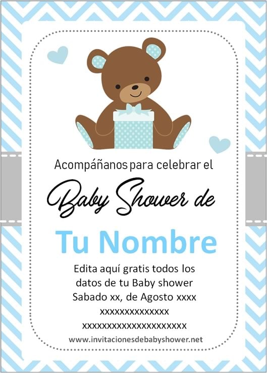 Invitaciones Baby Shower para Niño osito oso azul