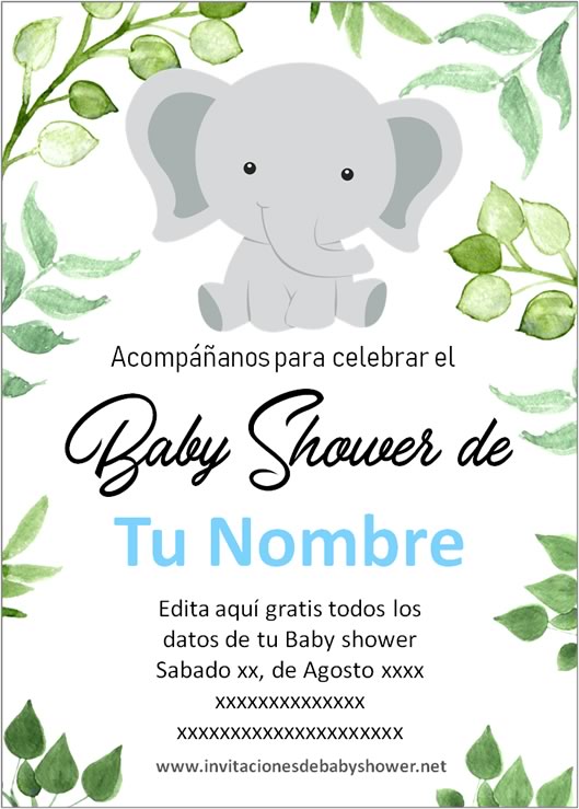 Invitaciones Baby Shower para Niño elefante elefantito azul