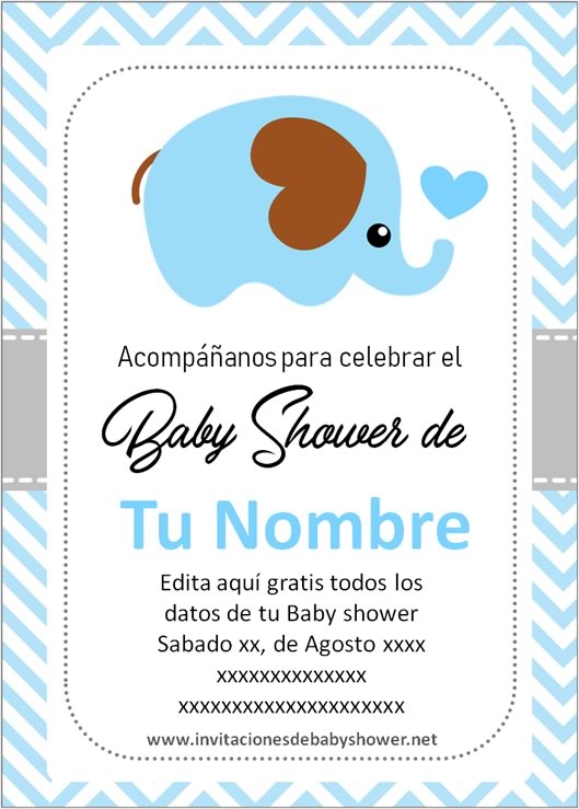Invitaciones Baby Shower para Niño elefante elefantito azul 2