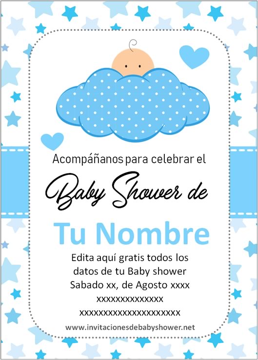 Invitaciones Baby Shower para Niño con nube azul