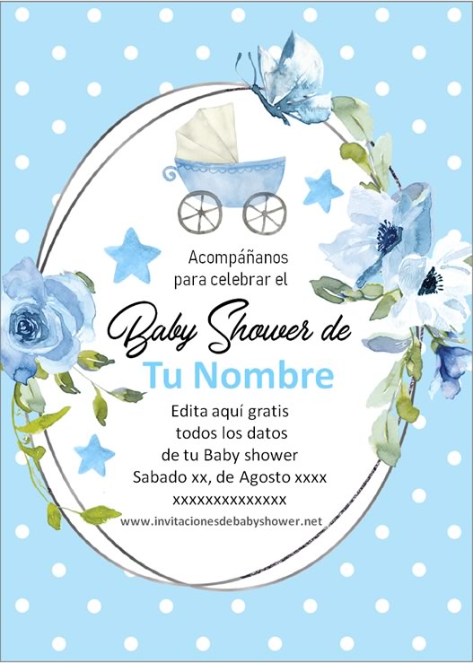Invitaciones Baby Shower para Niño carreola cochecito coche azul