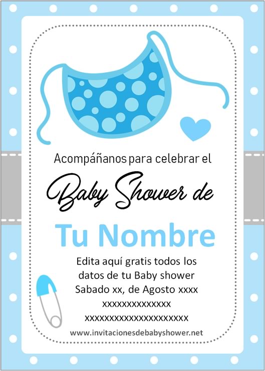 Invitaciones Baby Shower para Niño babero azul