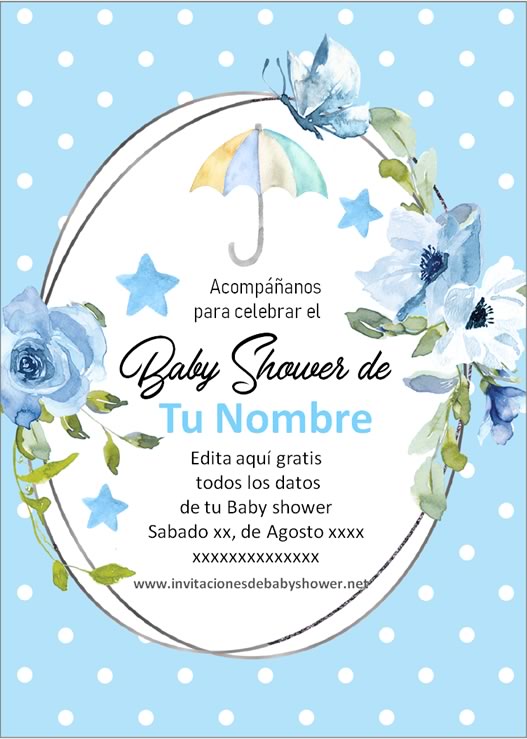 Invitaciones Baby Shower para Niño paraguas azul