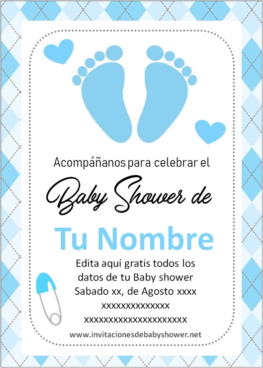 Invitaciones Baby Shower para Niño piecitos pies azul