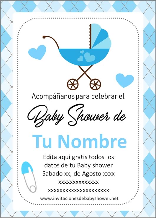 Invitaciones Baby Shower para Niño carreola cochecito azul
