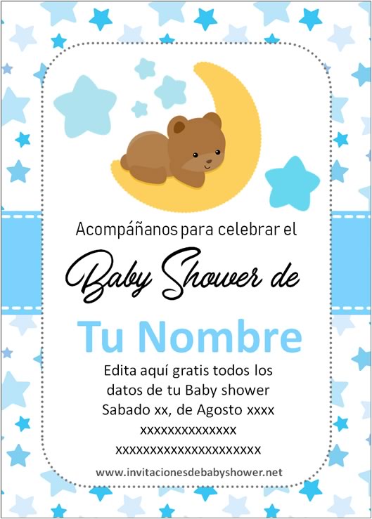 Invitaciones Baby Shower para Niño osito oso azul