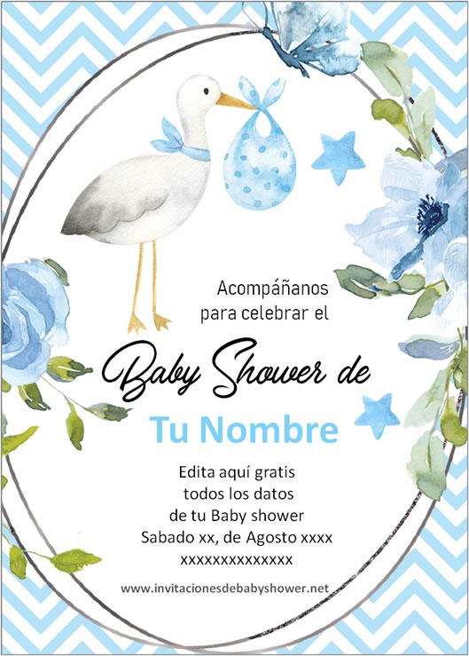 Invitaciones Baby Shower para Niño Cigüeña azul 2