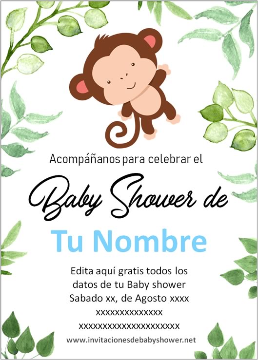 Invitaciones Baby Shower para Niño changuito mono monito azul