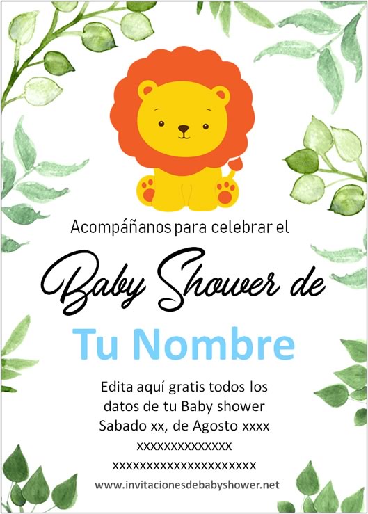 Invitaciones Baby Shower para Niño leon azul