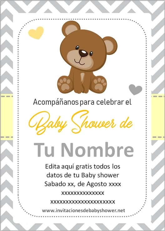 Invitaciones Baby Shower para Niño y Niña oso osito amarillo