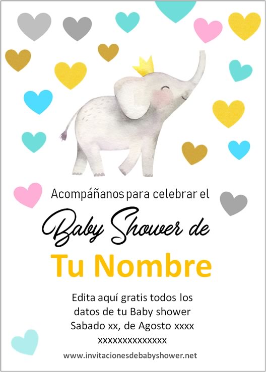 Invitaciones Baby Shower para Niño y Niña elefantes elefantitos amarillo