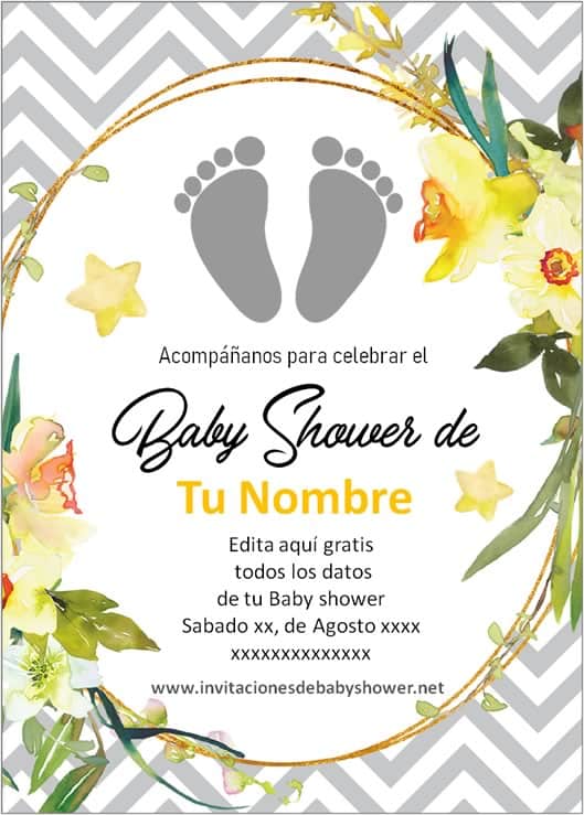 Invitaciones Baby Shower para Niño y Niña piecitos pies huellitas amarillo