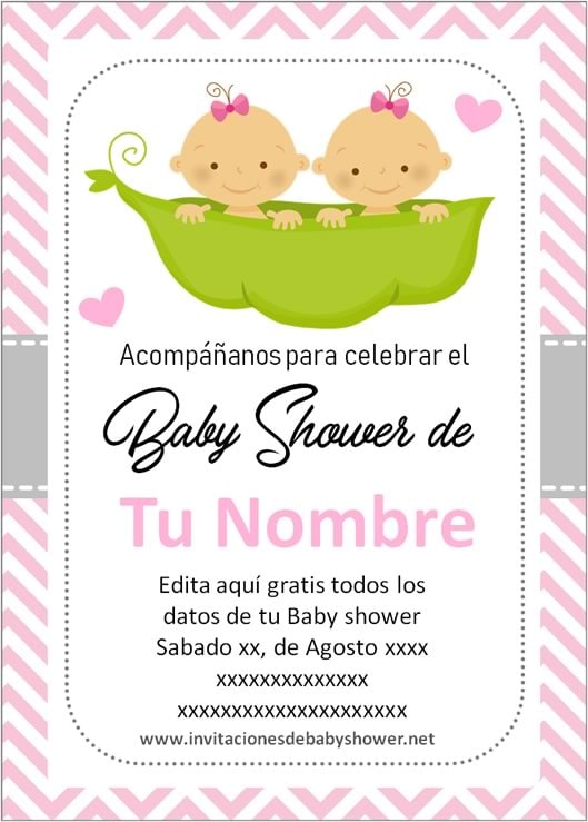 Invitaciones Baby Shower para Niñas gemelas o mellizas en rosa