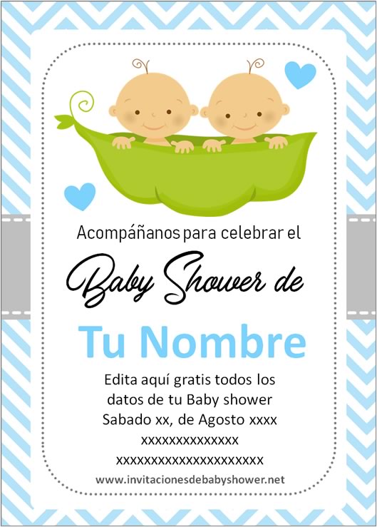 Invitaciones Baby Shower para Niños gemelos o mellizos en azul