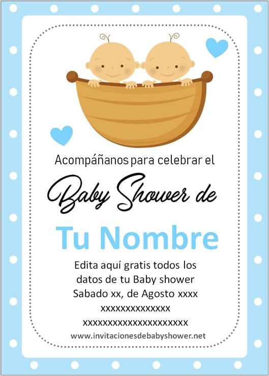 Invitaciones Baby Shower para Niños gemelos o mellizos en azul